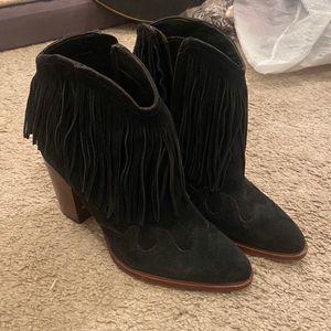 Womens sam Edelman black fringe booties